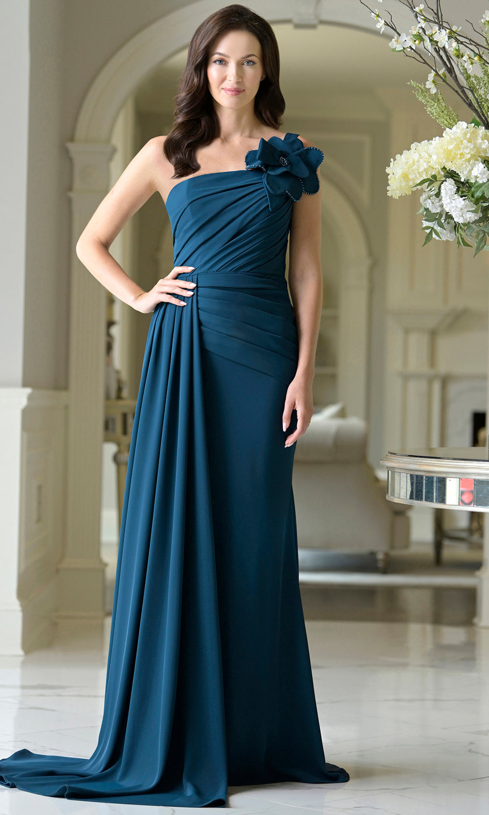 Marsoni by Colors M330 - Floral Accent One Shoulder Gown - back view