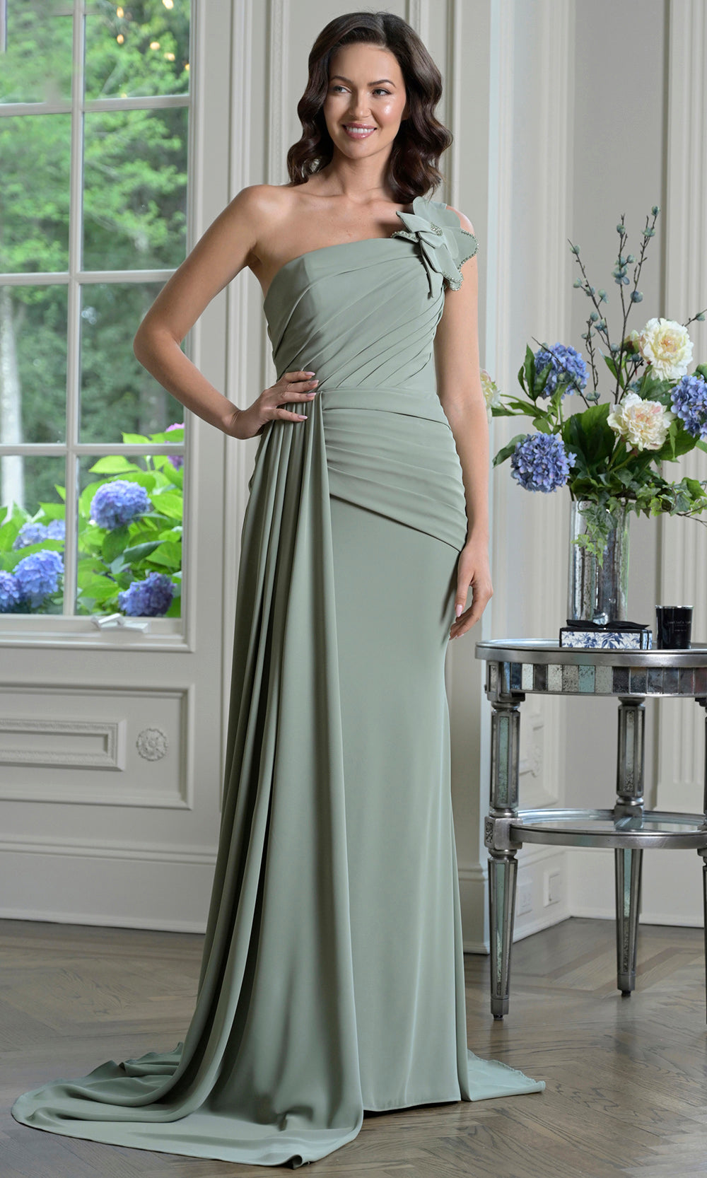 Marsoni by Colors M330 - Floral Accent One Shoulder Gown - detail view