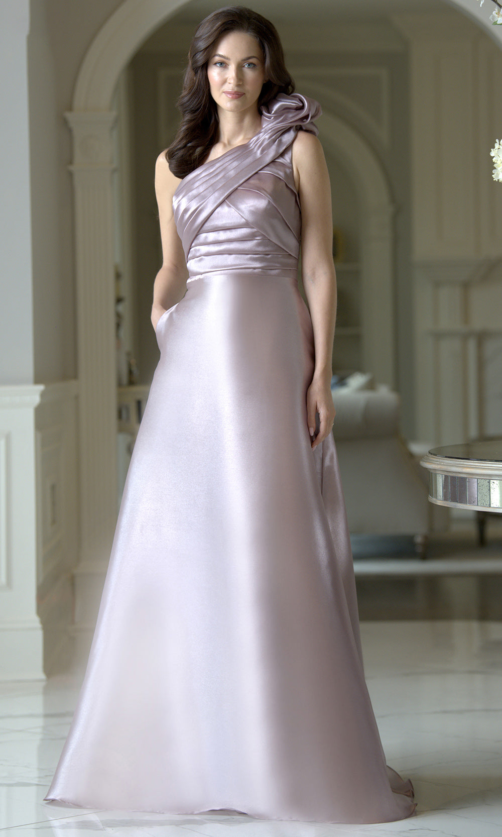 Marsoni by Colors M331 - Glossy Organza One Shoulder Gown - designer formal gown at Silhouette Dresses