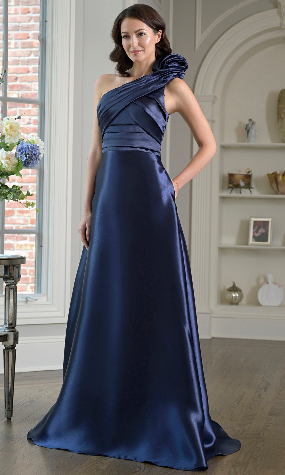 Marsoni by Colors M331 - Glossy Organza One Shoulder Gown - back view