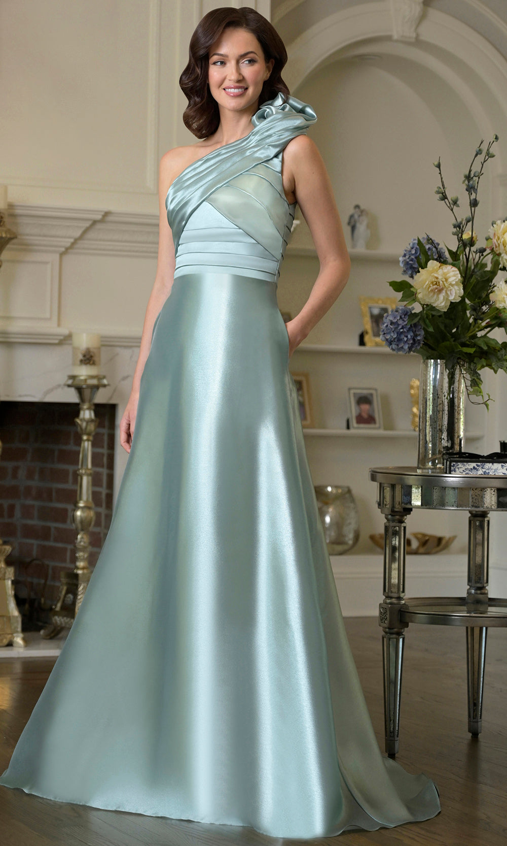 Marsoni by Colors M331 - Glossy Organza One Shoulder Gown - detail view