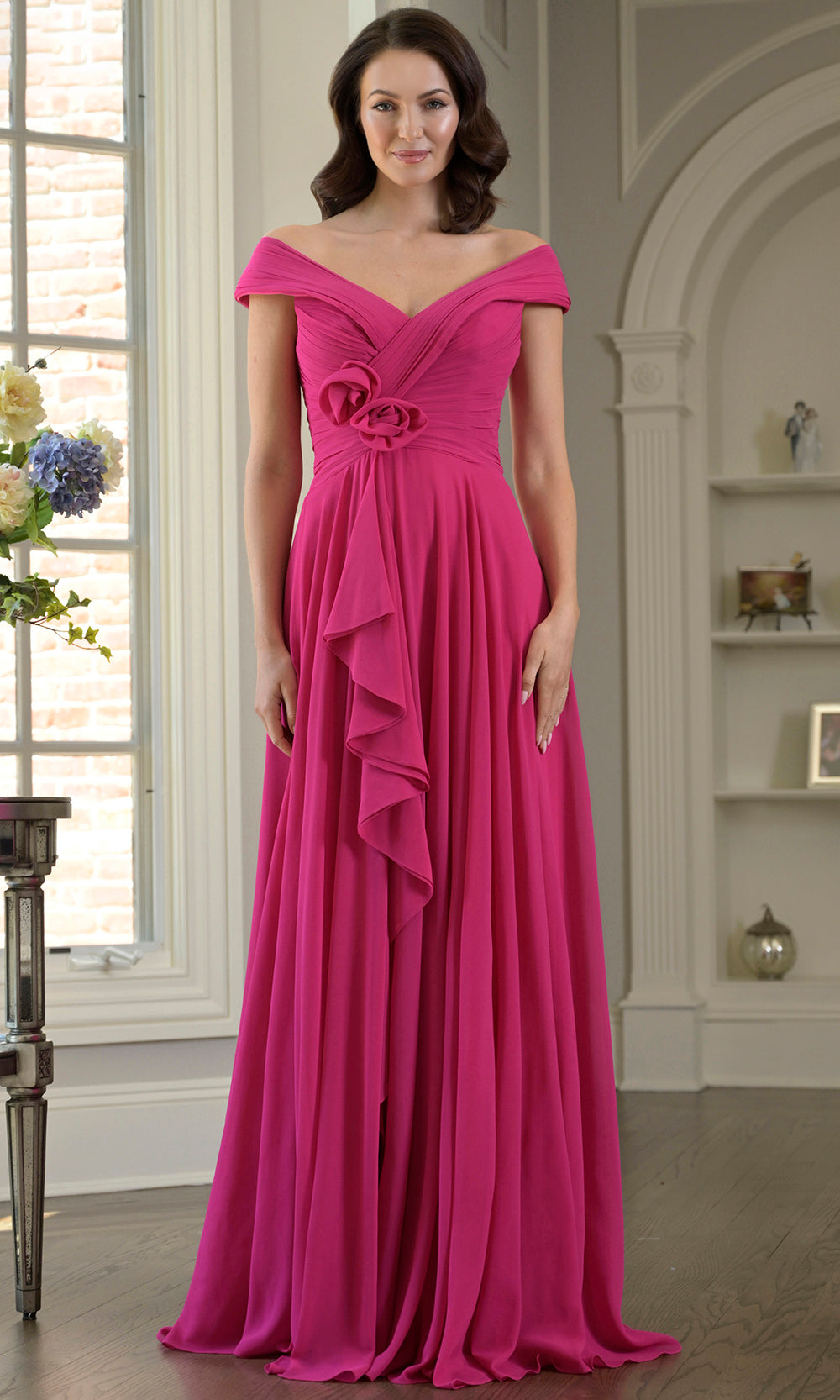 Marsoni by Colors M333 - Pleated Detail Off Shoulder Gown - back view