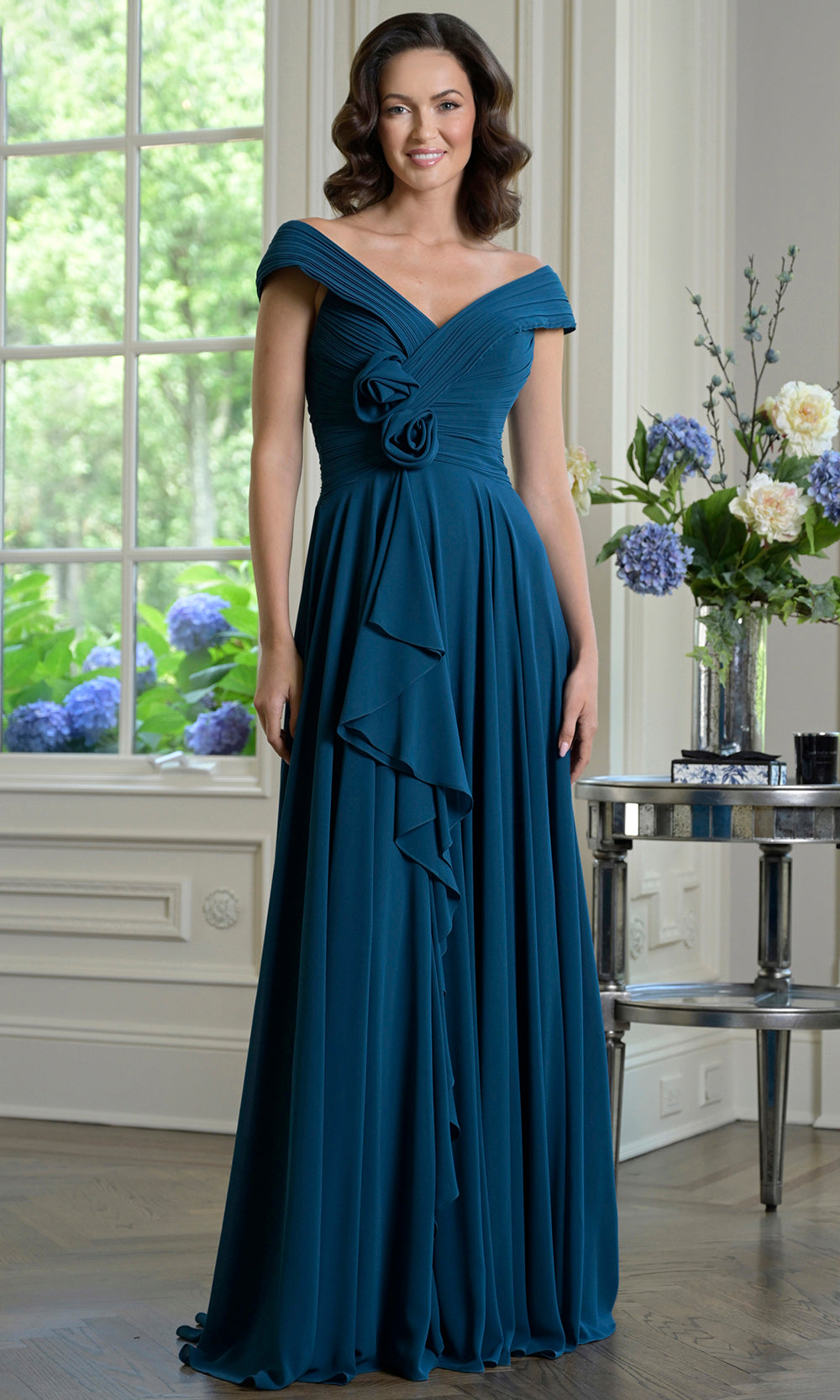 Marsoni by Colors M333 - Pleated Detail Off Shoulder Gown - detail view