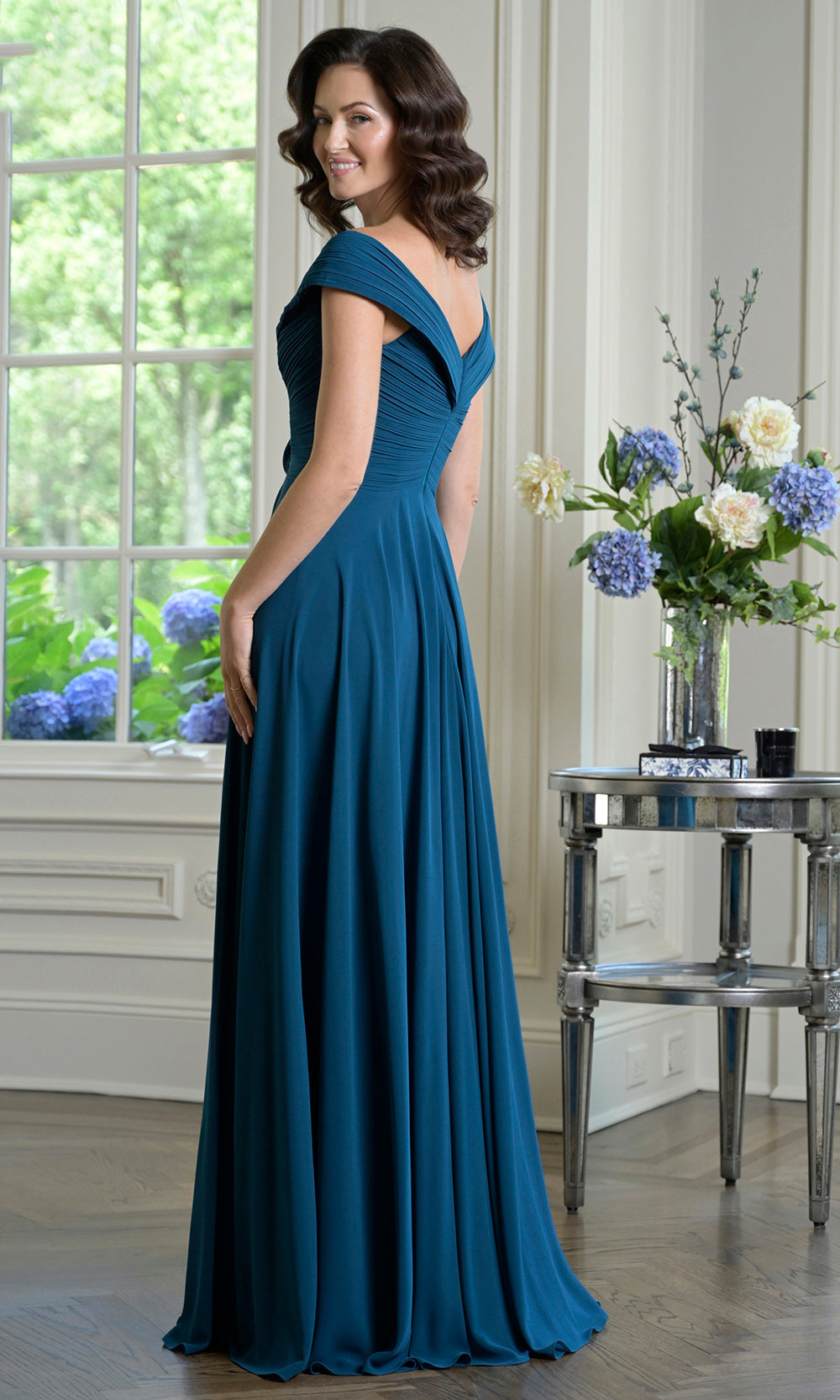 Marsoni by Colors M333 - Pleated Detail Off Shoulder Gown - view 4