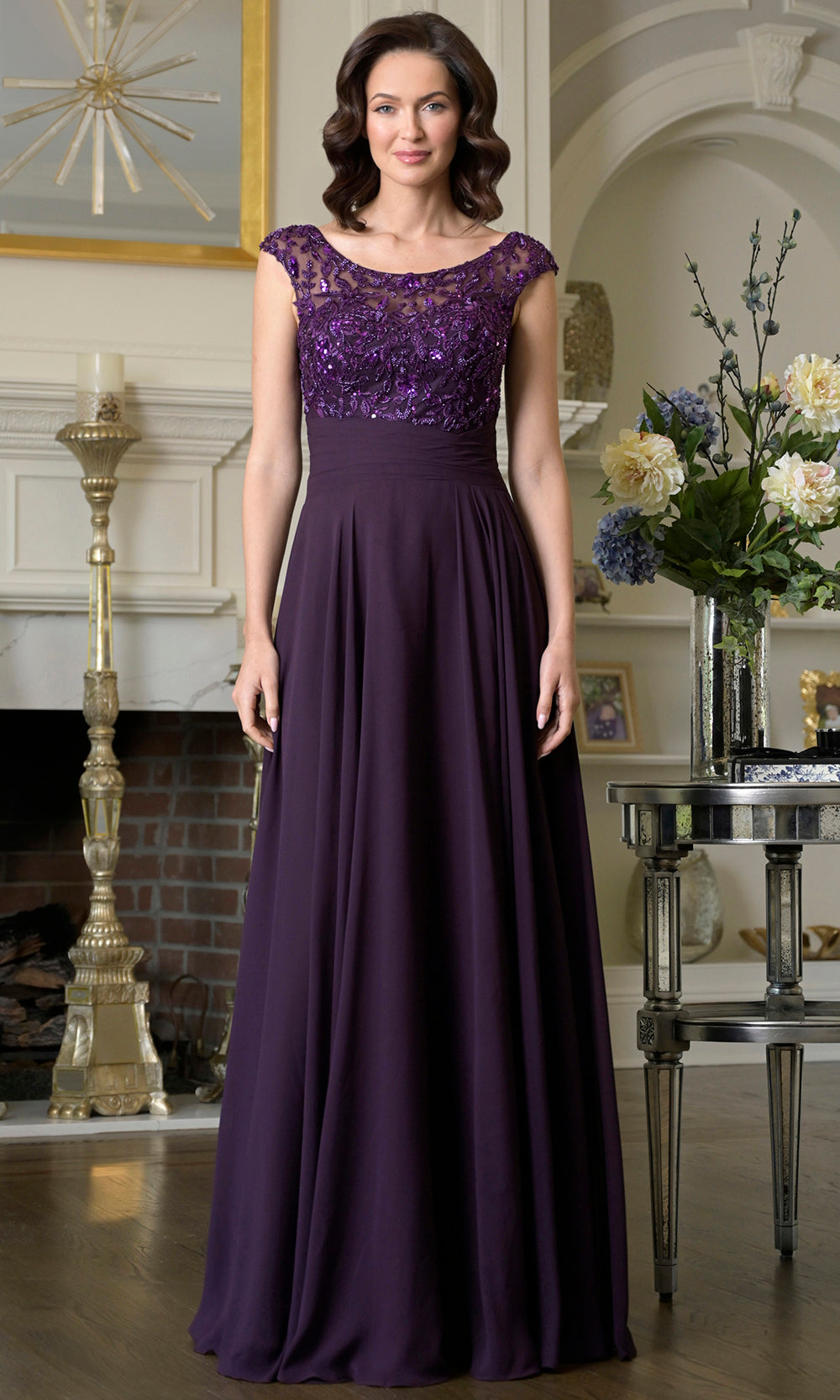 Marsoni by Colors M335 - Scoop Neckline Beaded Lace Gown - designer formal gown at Silhouette Dresses