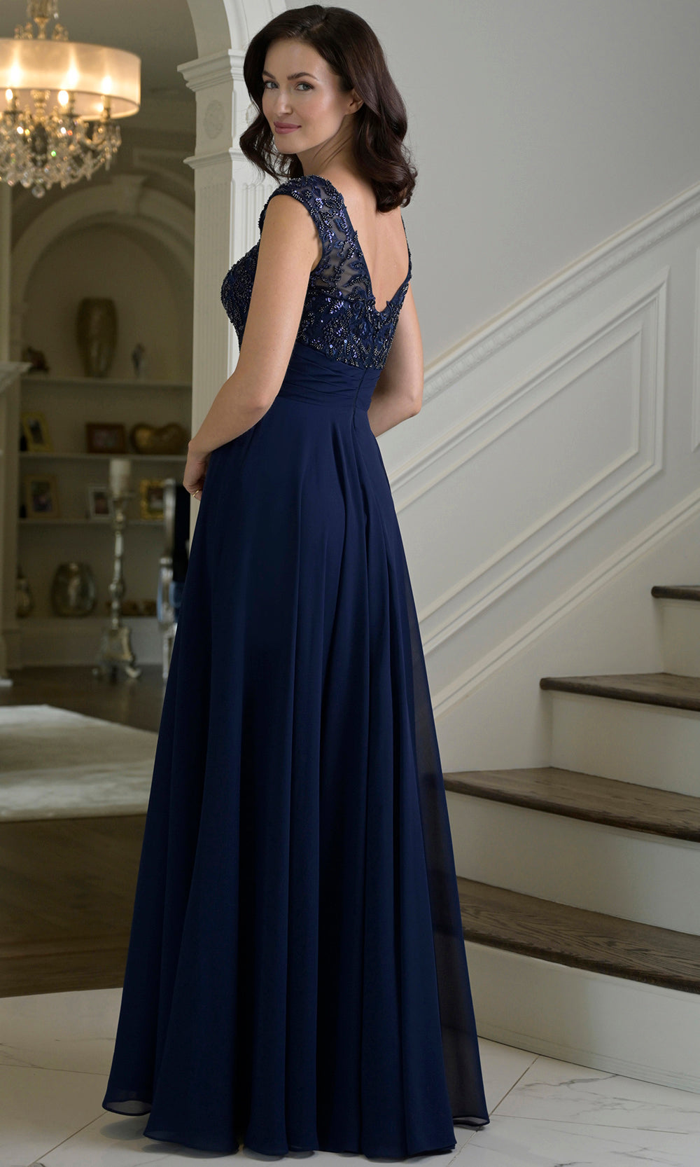 Marsoni by Colors M335 - Scoop Neckline Beaded Lace Gown - detail view