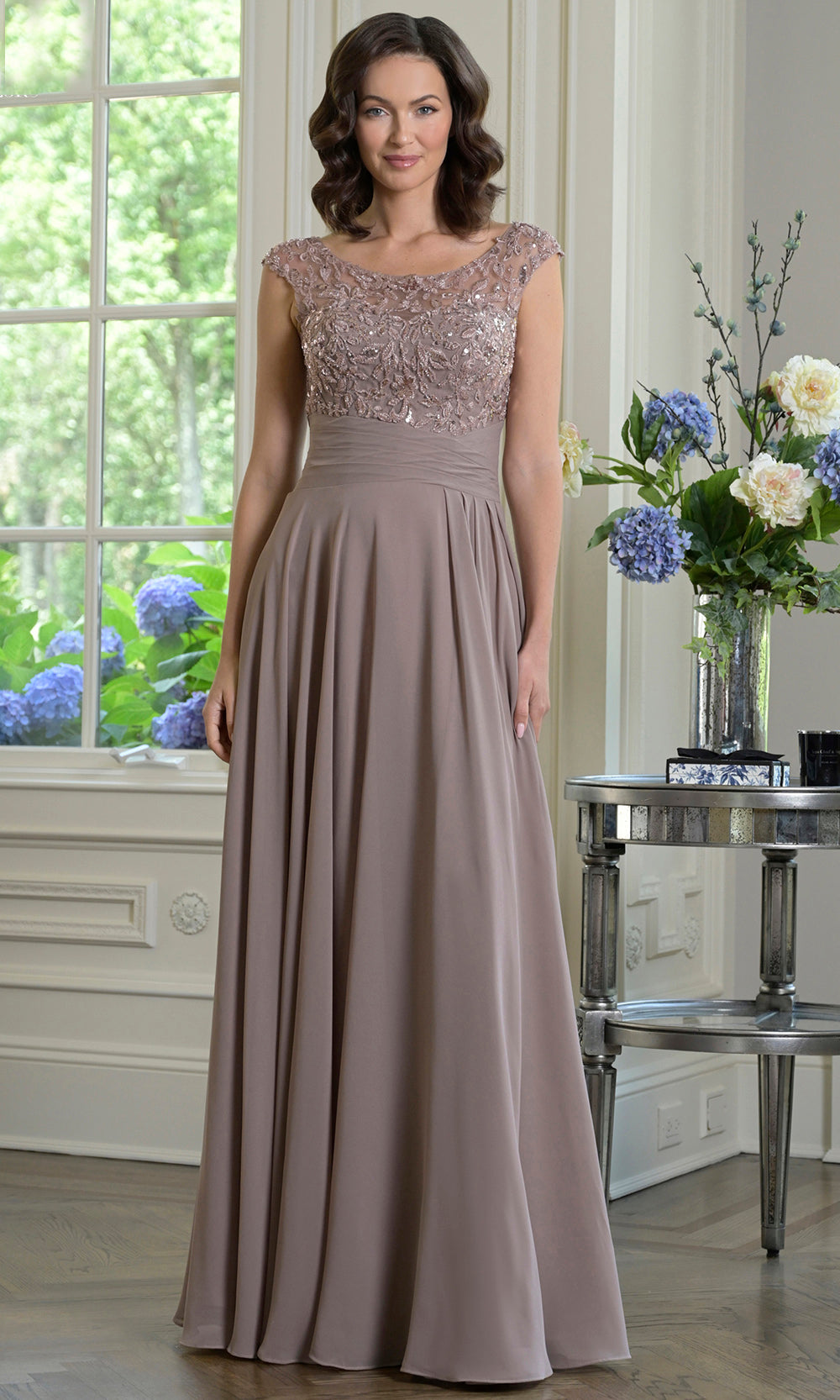 Marsoni by Colors M335 - Scoop Neckline Beaded Lace Gown - view 4