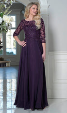 Marsoni by Colors M340SL - Three-Quarter Sleeve Lace Applique Dress - detail view