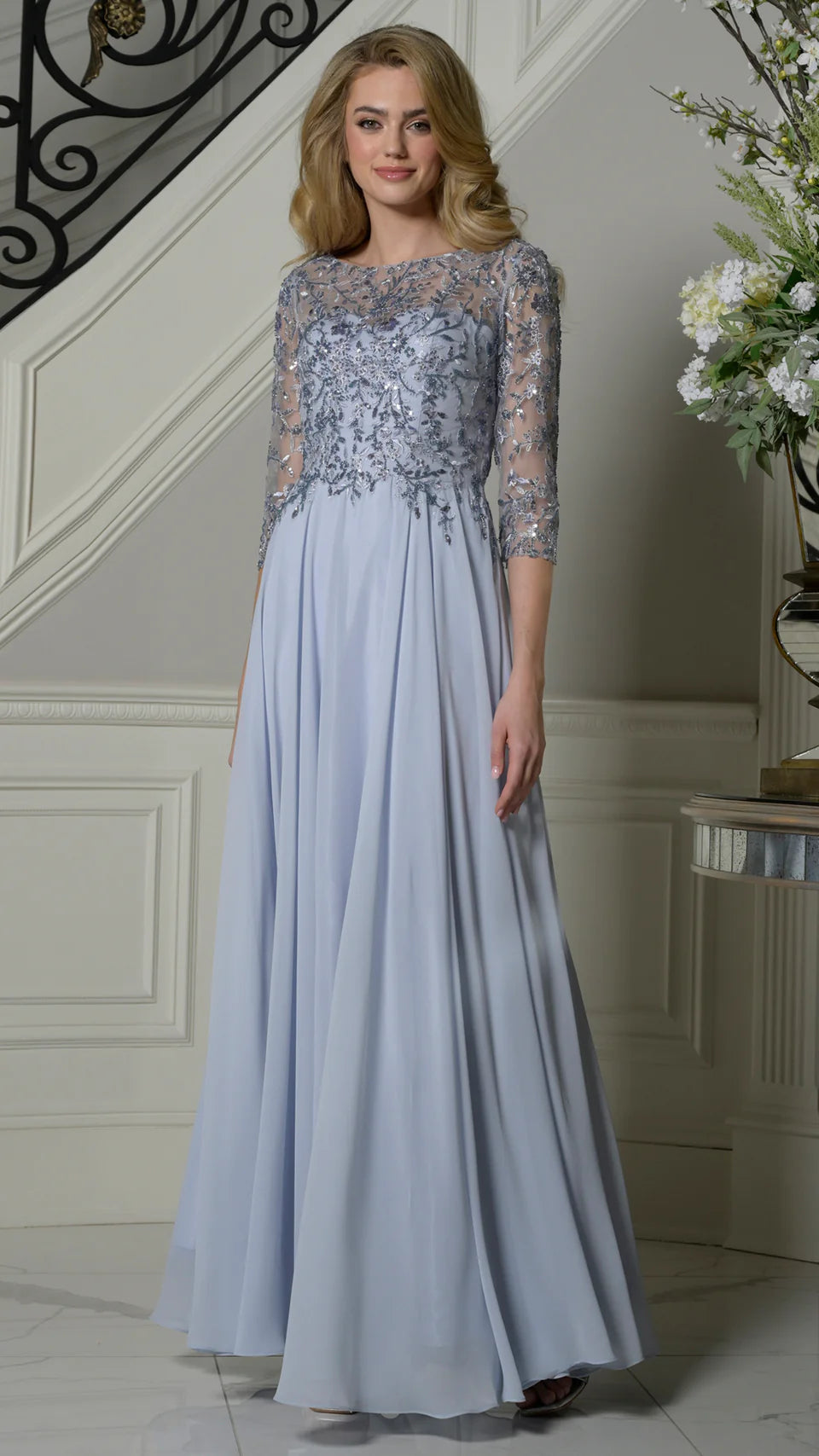 Marsoni by Colors M340SL - Three-Quarter Sleeve Lace Applique Dress - view 6