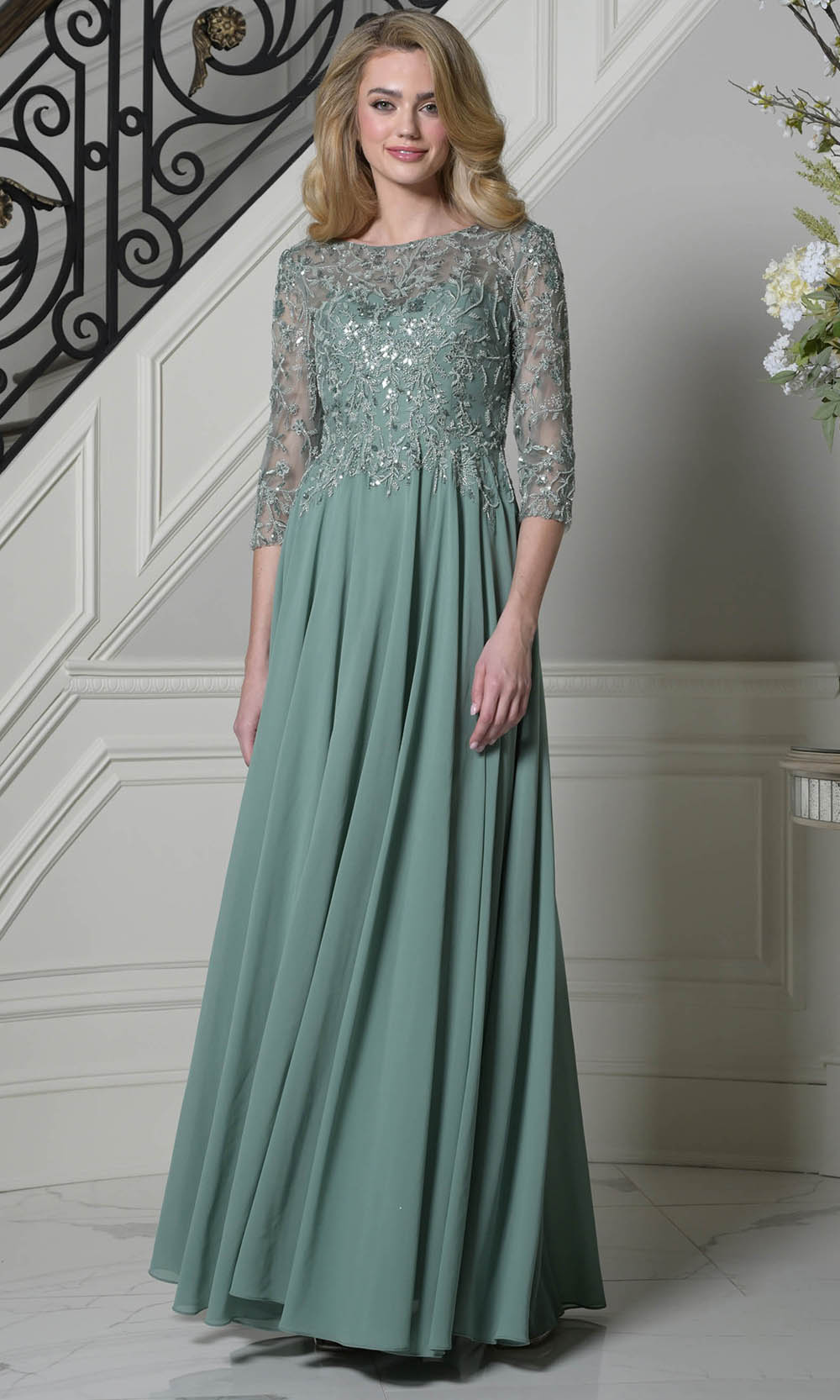 Marsoni by Colors M340SL - Three-Quarter Sleeve Lace Applique Dress - view 5