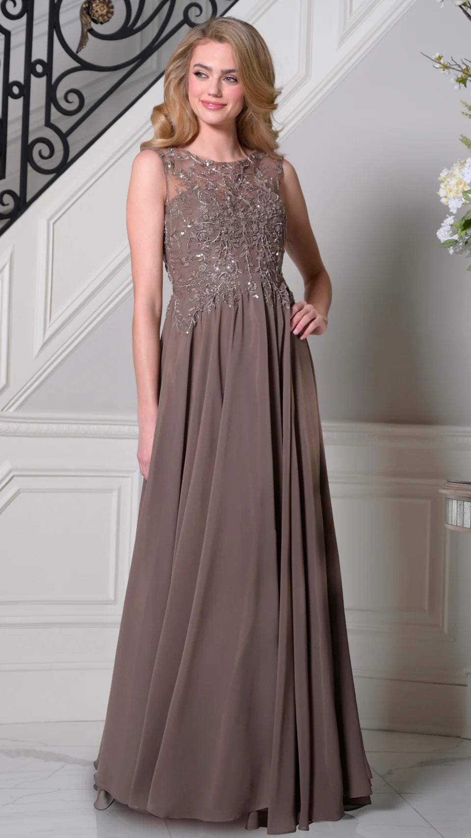 Marsoni by Colors M340 - Lace Bodice A-line Chiffon Gown - view 6