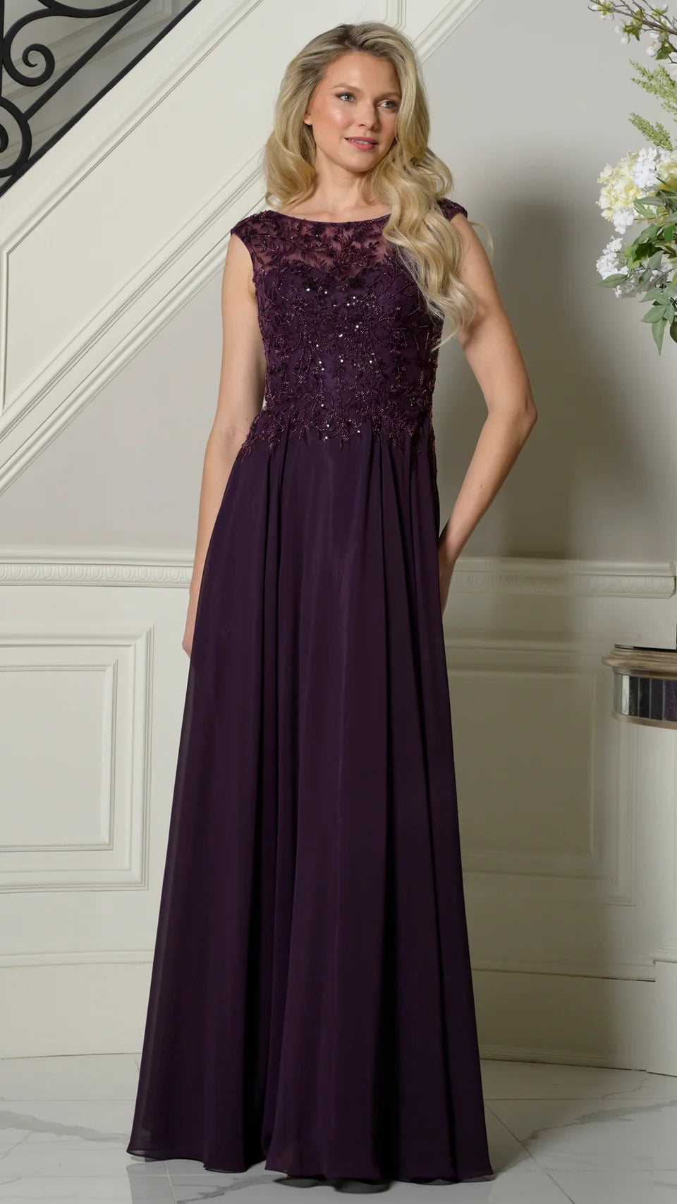 Marsoni by Colors M340 - Lace Bodice A-line Chiffon Gown - view 7