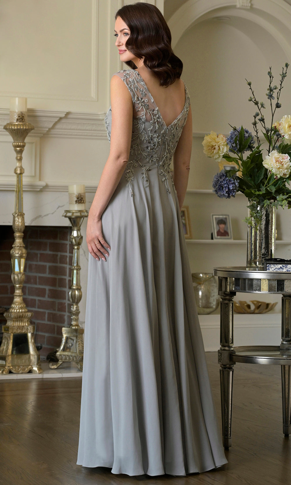 Marsoni by Colors M340 - Lace Bodice A-line Chiffon Gown - detail view