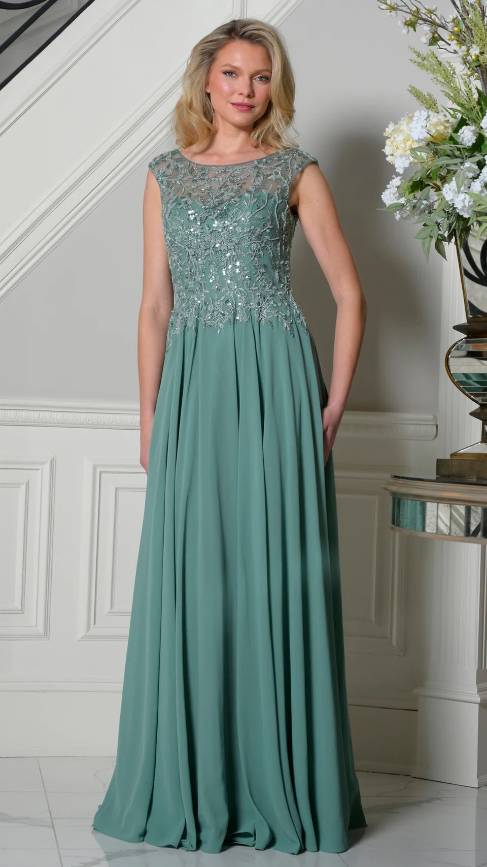 Marsoni by Colors M340 - Lace Bodice A-line Chiffon Gown - view 8