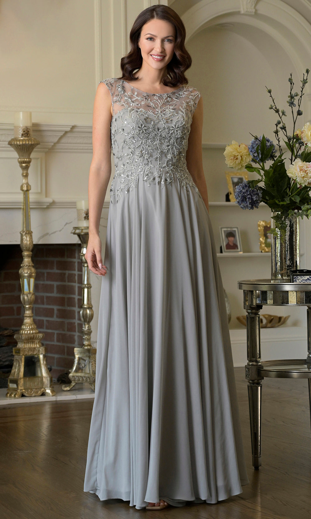 Marsoni by Colors M340 - Lace Bodice A-line Chiffon Gown - back view