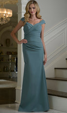Marsoni by Colors M342 - Beaded Trim Off Shoulder Crepe Gown - designer formal gown at Silhouette Dresses