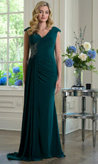 Marsoni by Colors M343 - Embellished V-Neck Draped Gown - designer mother of the bride dress at Silhouette Dresses