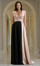 Marsoni by Colors M345 - Plunging Neck A-Line Gown with Sash - designer formal gown at Silhouette Dresses