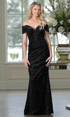 Marsoni by Colors M349 - Off Shoulder Sparkling Long Dress - designer mother of the bride dress at Silhouette Dresses