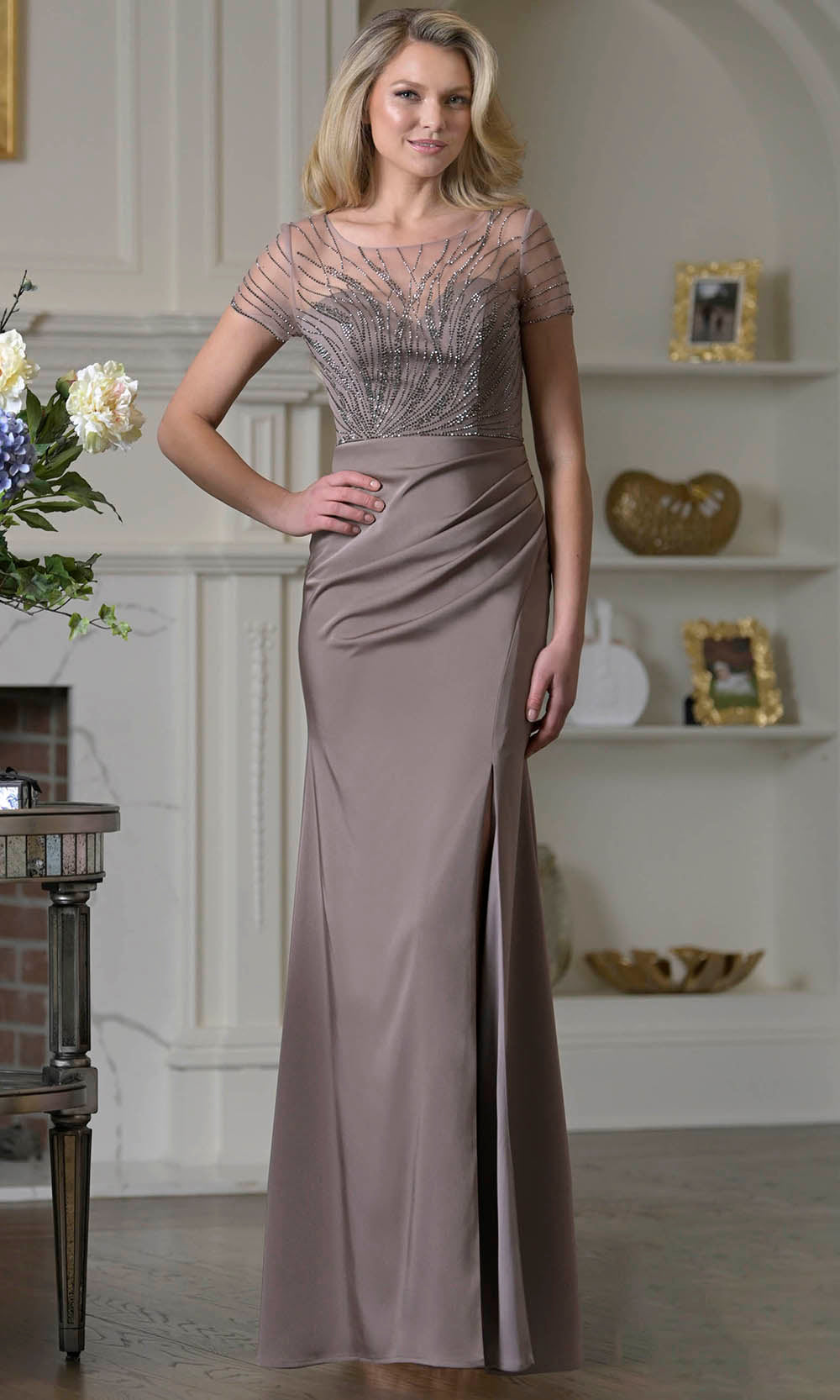 Marsoni by Colors M350 - Beaded Illusion Sheath Formal Dress - designer mother of the bride dress at Silhouette Dresses
