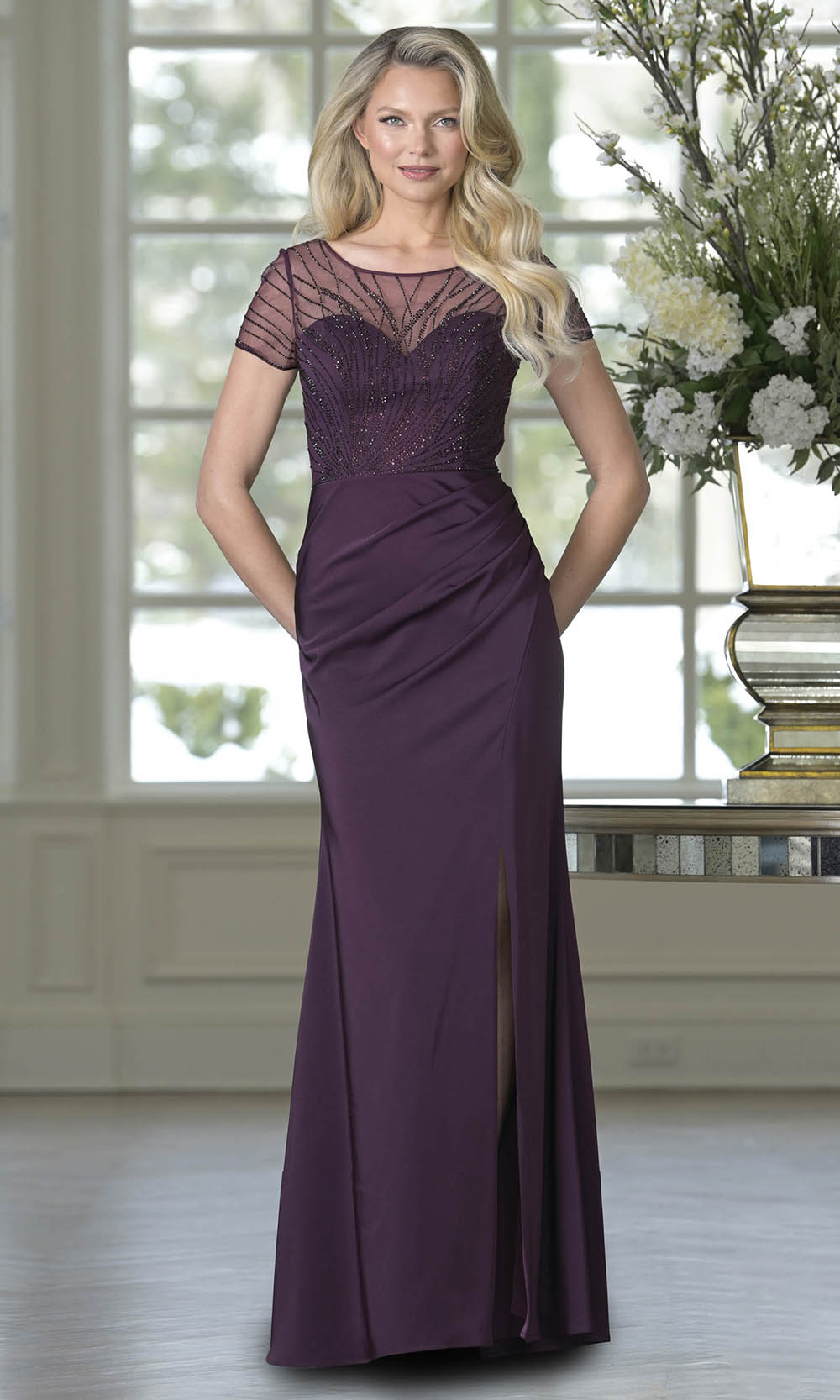 Marsoni by Colors M350 - Beaded Illusion Sheath Formal Dress - back view