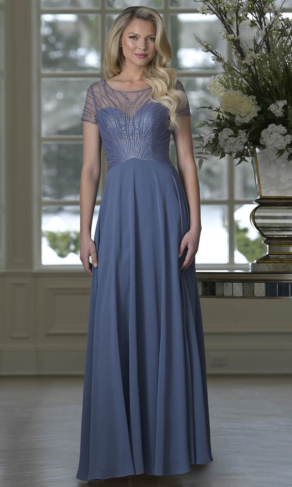 Marsoni by Colors M351 - Short Sleeve Beaded Illusion Formal Dress - view 4