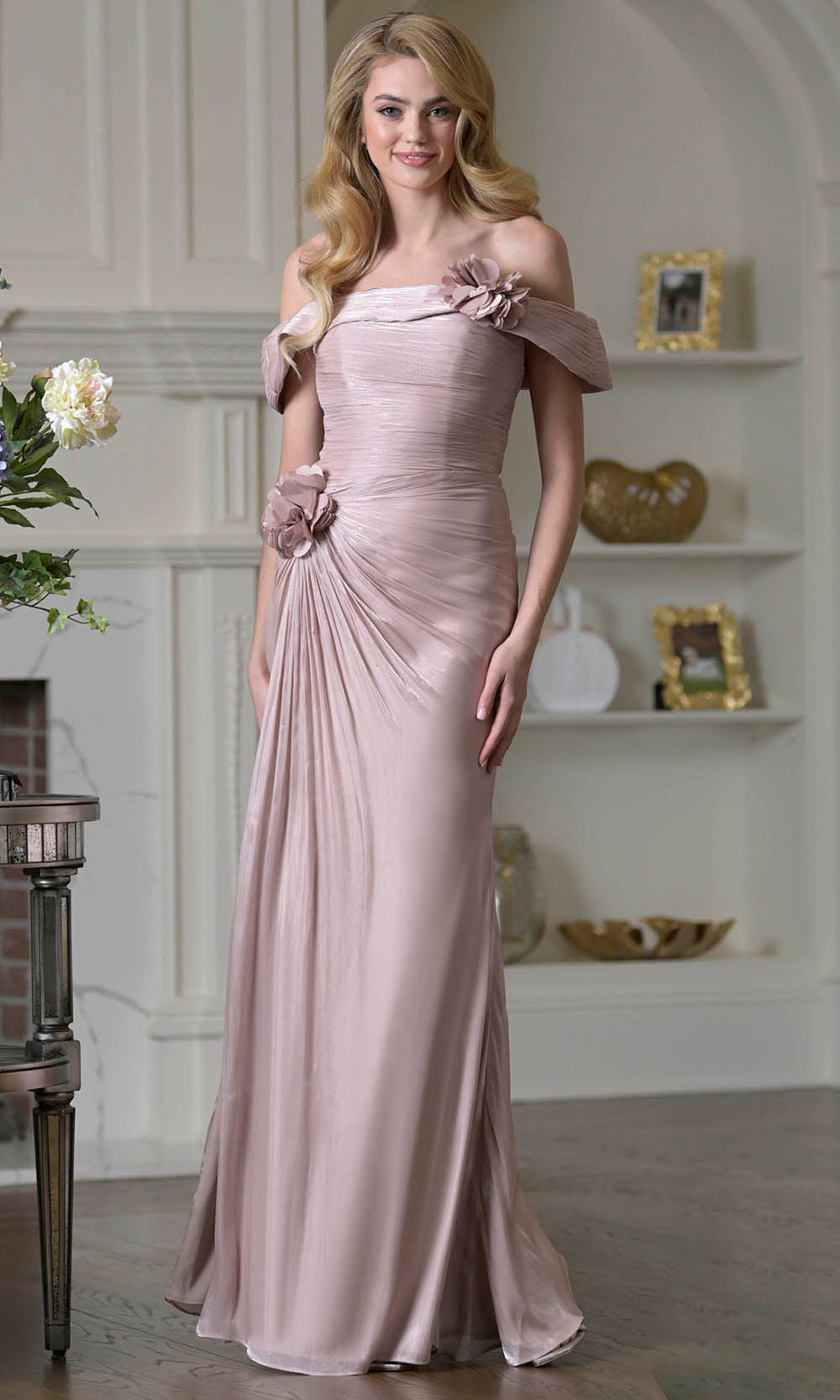 Marsoni by Colors M353 - Ruched Bodice Off Shoulder Formal Dress - detail view