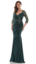 Marsoni by Colors - MV1070 Beaded Sheer Sleeves V Neckline Slit Gown - designer mother of the bride dress at Silhouette Dress