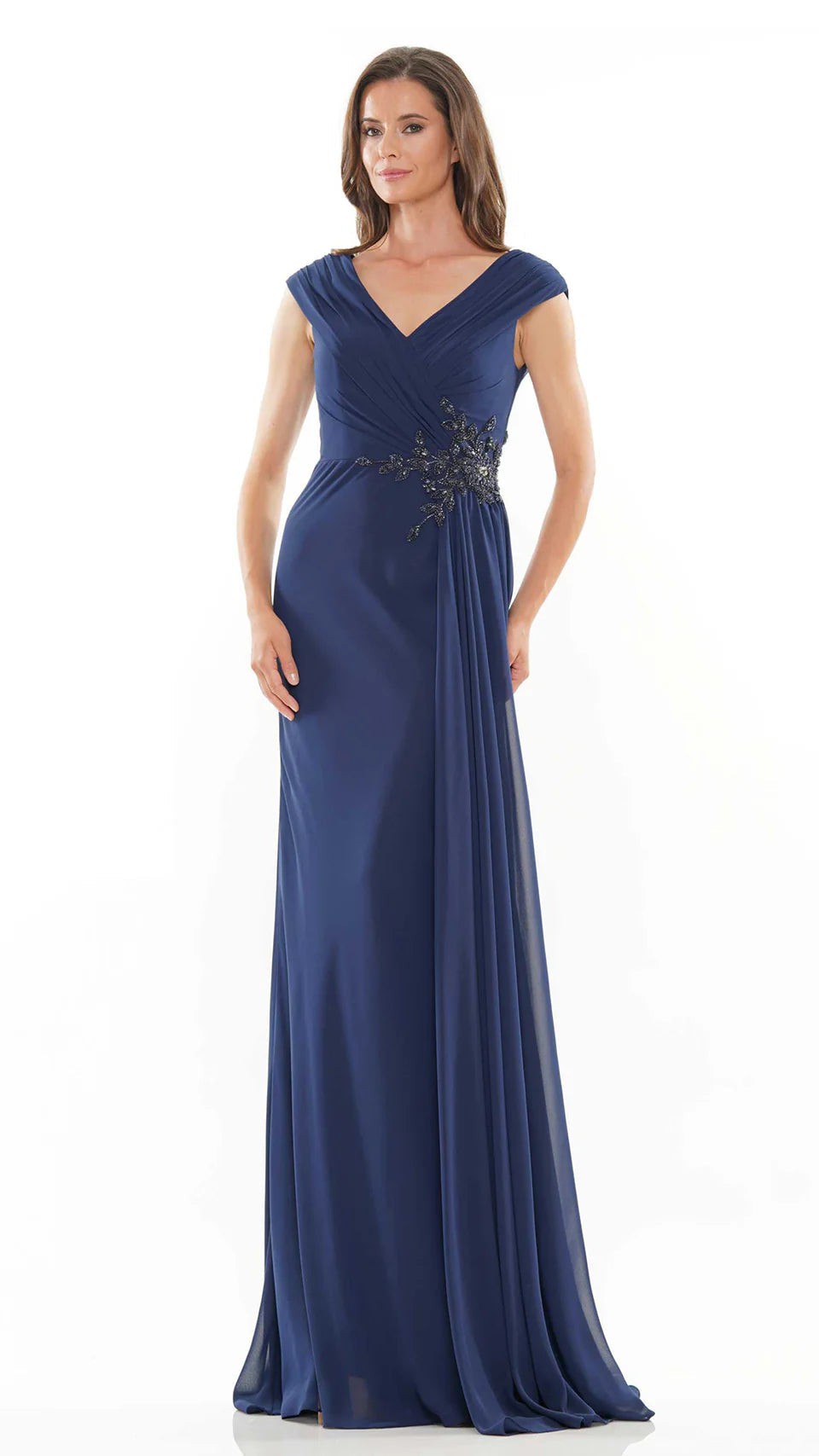 Marsoni by Colors - MV1080 Cap Sleeve Foliage Beaded Sheath Gown - view 7