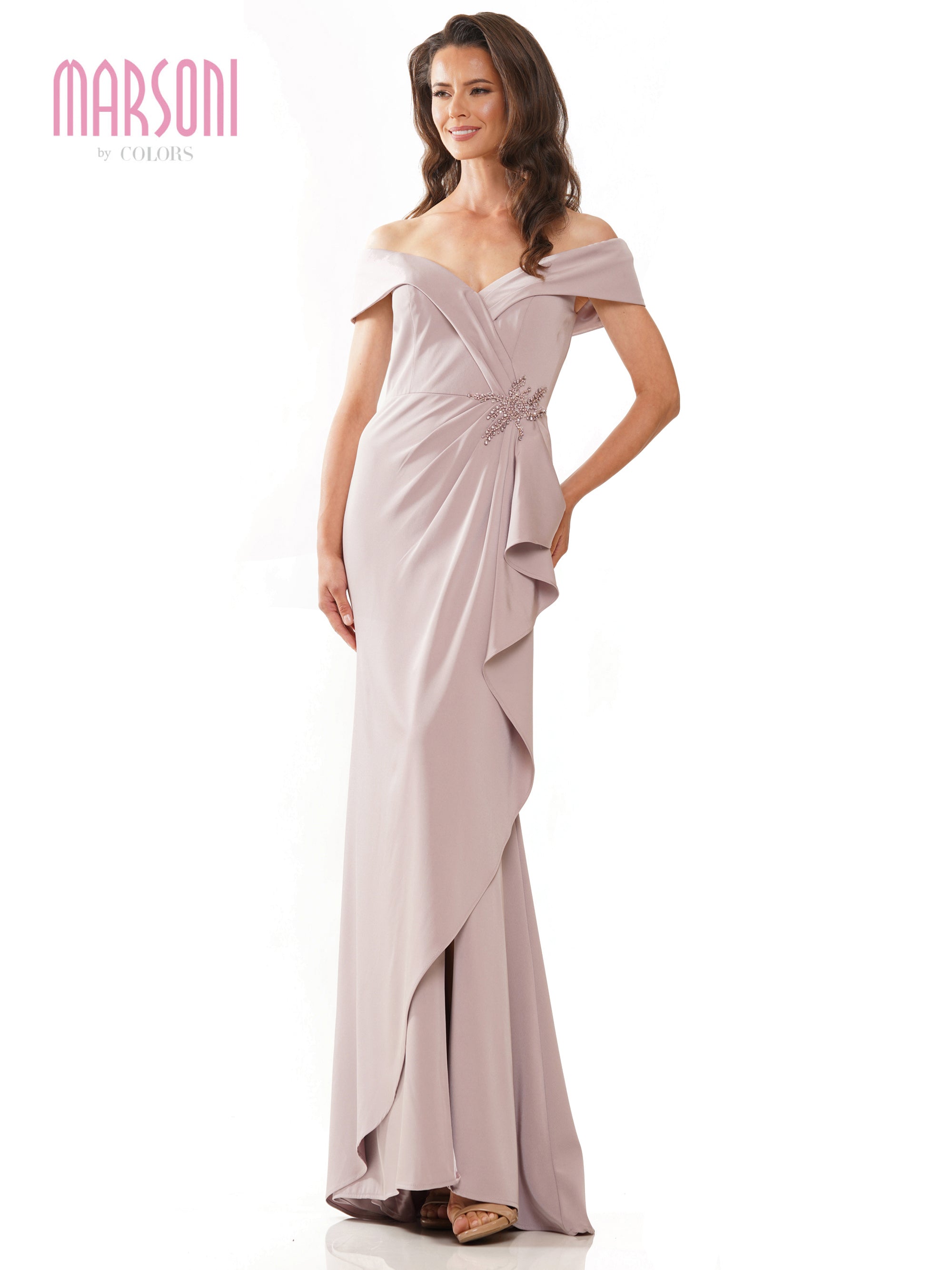 Marsoni by Colors MV1180 - Off Shoulder High Slit Evening Dress - view 6