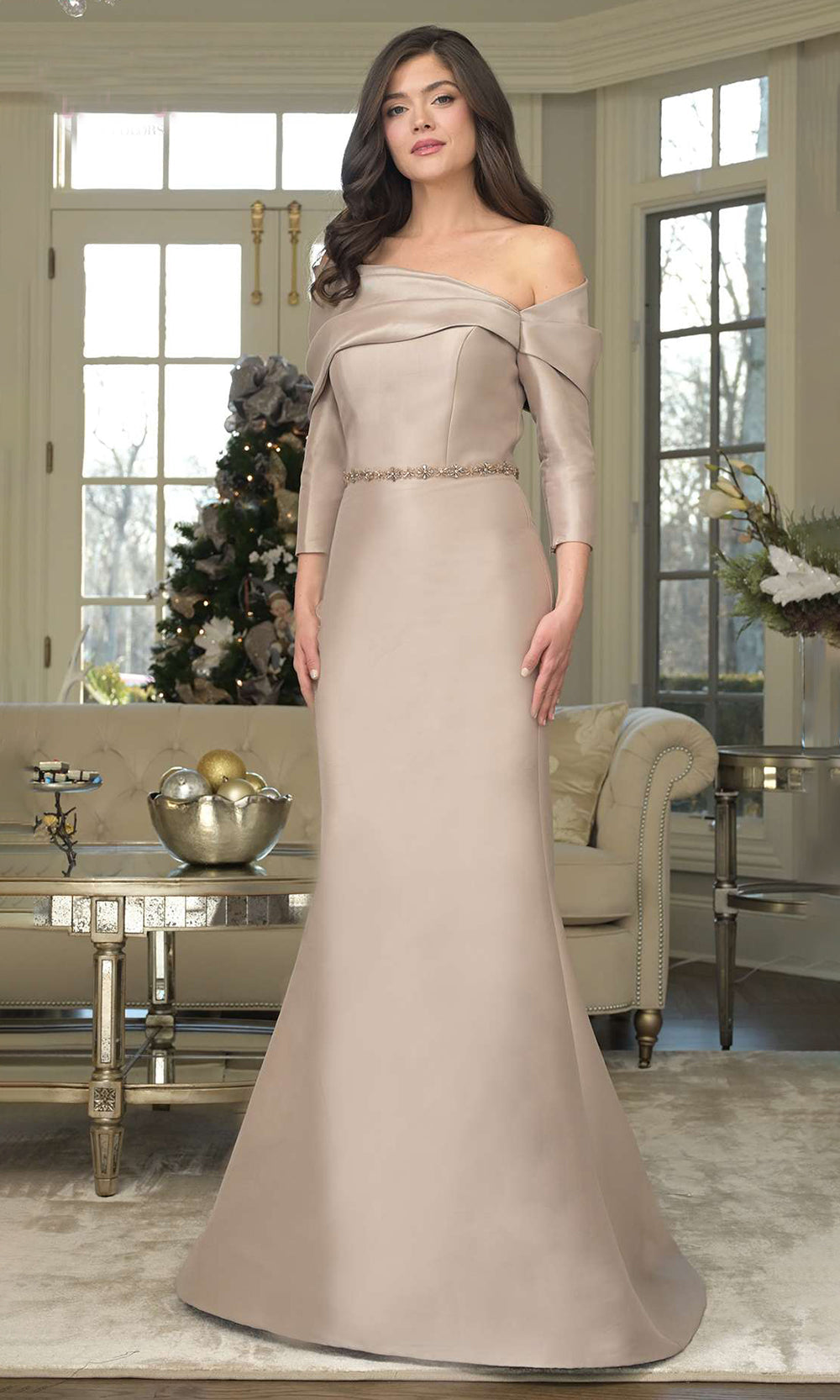 Marsoni by Colors MV1375 - Off Shoulder Asymmetric Formal Gown - detail view