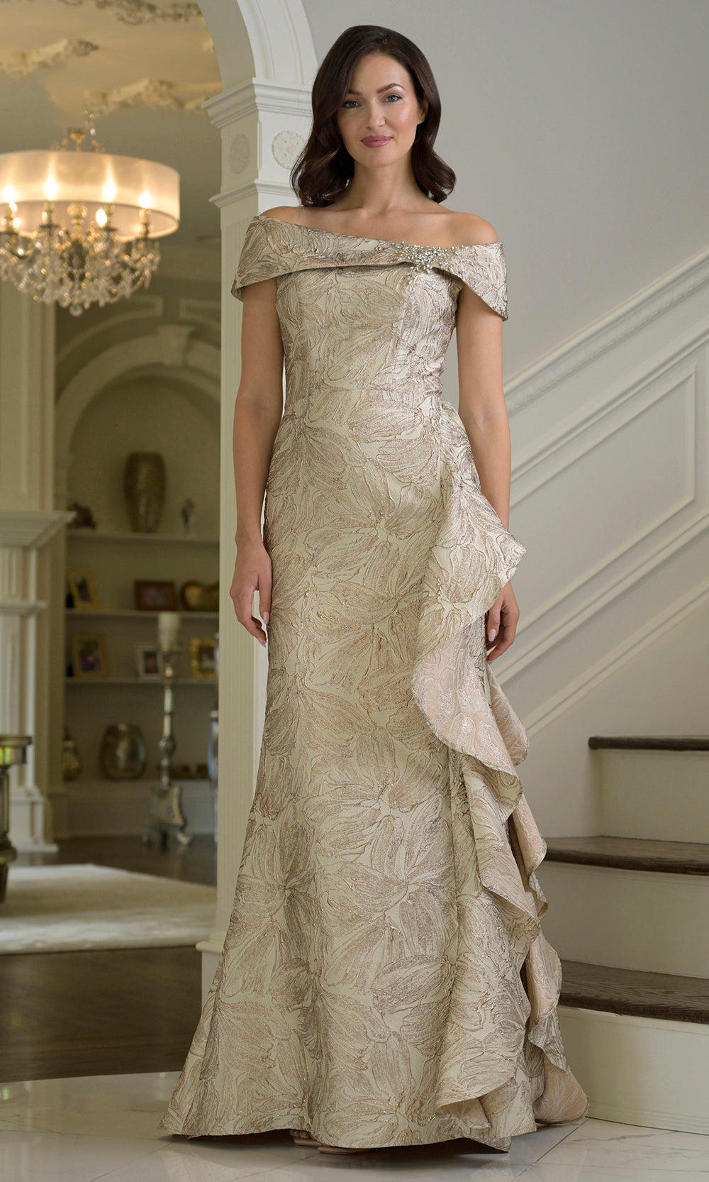 Marsoni by Colors MV1381 - Off Shoulder Gown with Ruffle Detail - designer formal gown at Silhouette Dresses