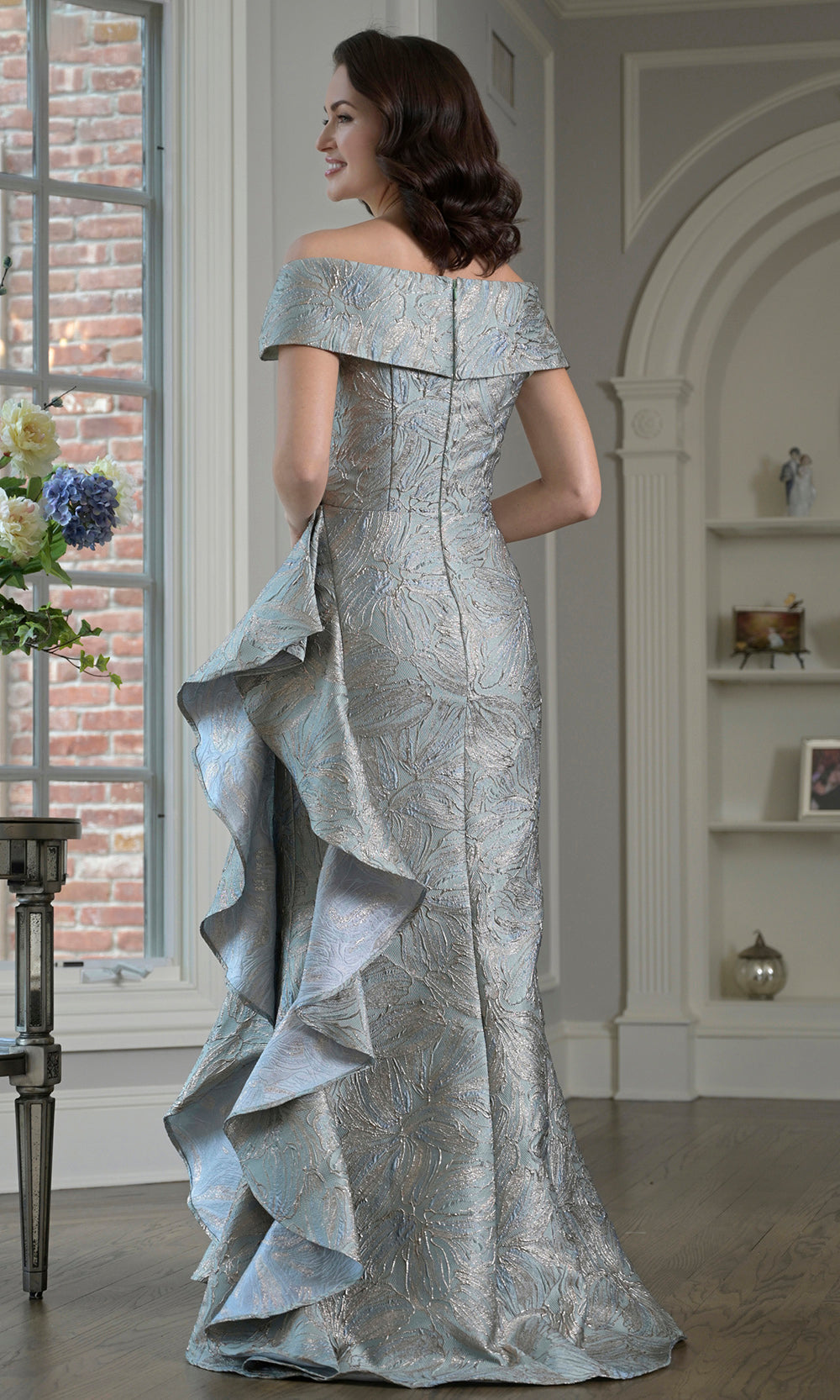 Marsoni by Colors MV1381 - Off Shoulder Gown with Ruffle Detail - detail view