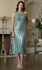 Marsoni by Colors MV1385 - One Shoulder Beaded Tea-Length Dress - back view