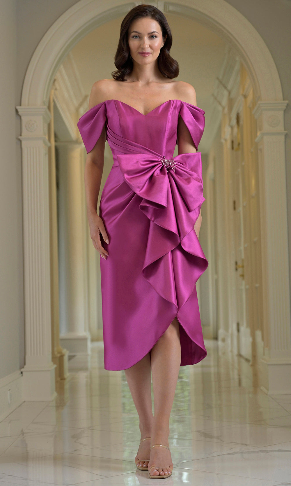 Marsoni by Colors MV1389 - Off Shoulder Sweetheart Dress with Bow - designer cocktail dress at Silhouette Dresses