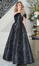 Marsoni by Colors MV1395 - Pleated Off Shoulder Jacquard Dress - designer evening gown at Silhouette Dresses