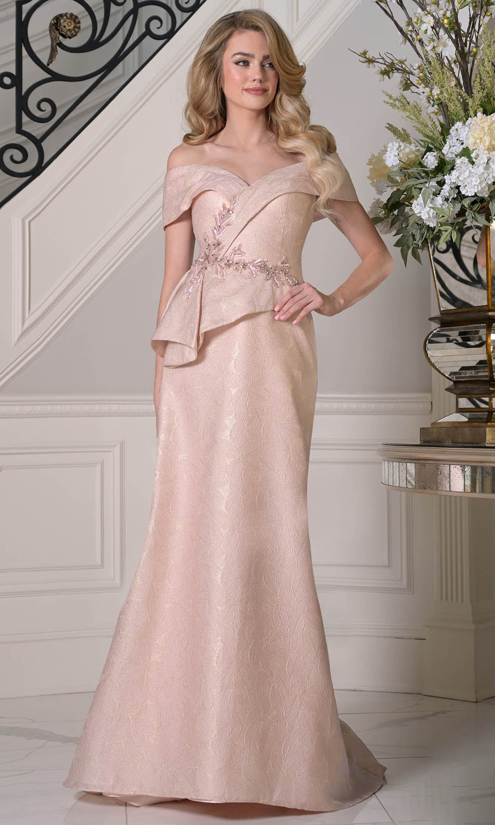Marsoni by Colors MV1397 - Peplum Waist Jacquard Formal Dress - detail view