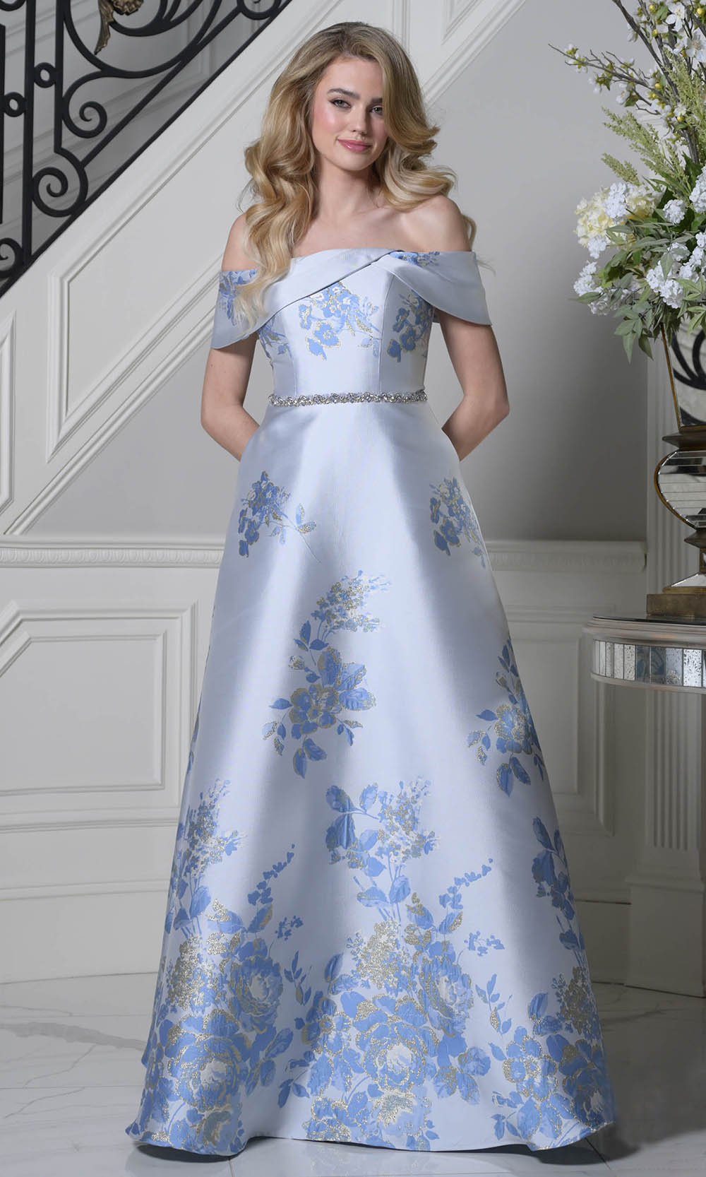Marsoni by Colors MV1402 - Jacquard Off Shoulder A-Line Dress - detail view