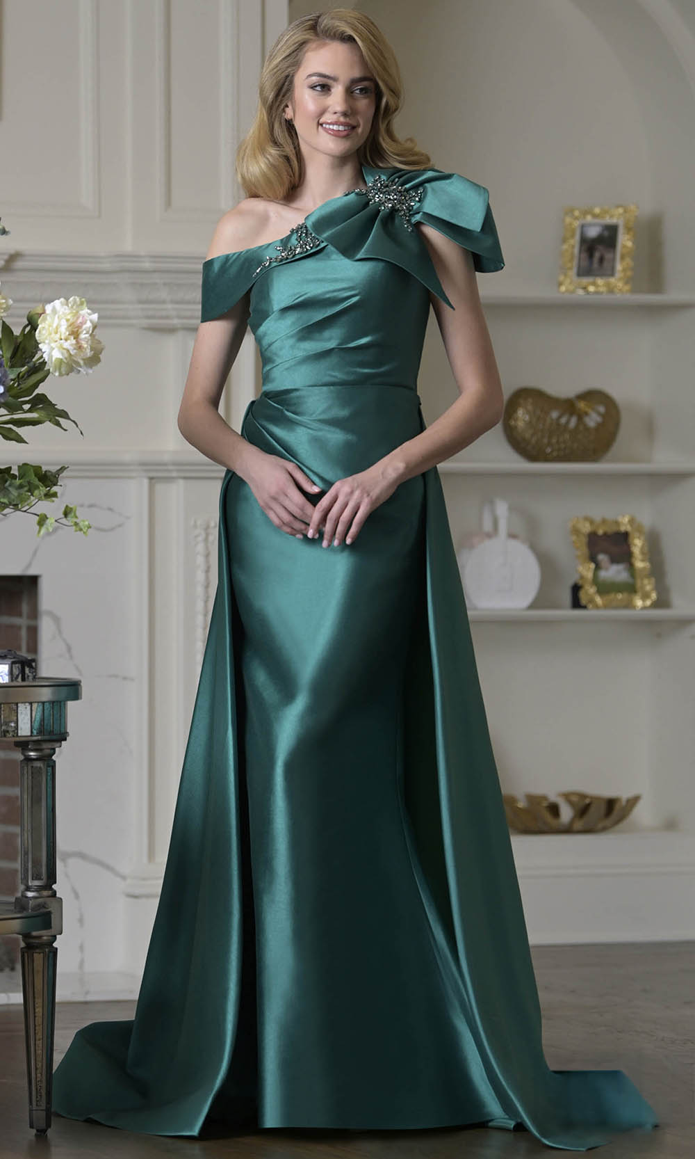 Marsoni by Colors MV1408 - Shoulder Bow Accent Overskirt Formal Dress - designer evening gown at Silhouette Dresses