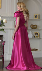 Marsoni by Colors MV1408 - Shoulder Bow Accent Overskirt Formal Dress - detail view