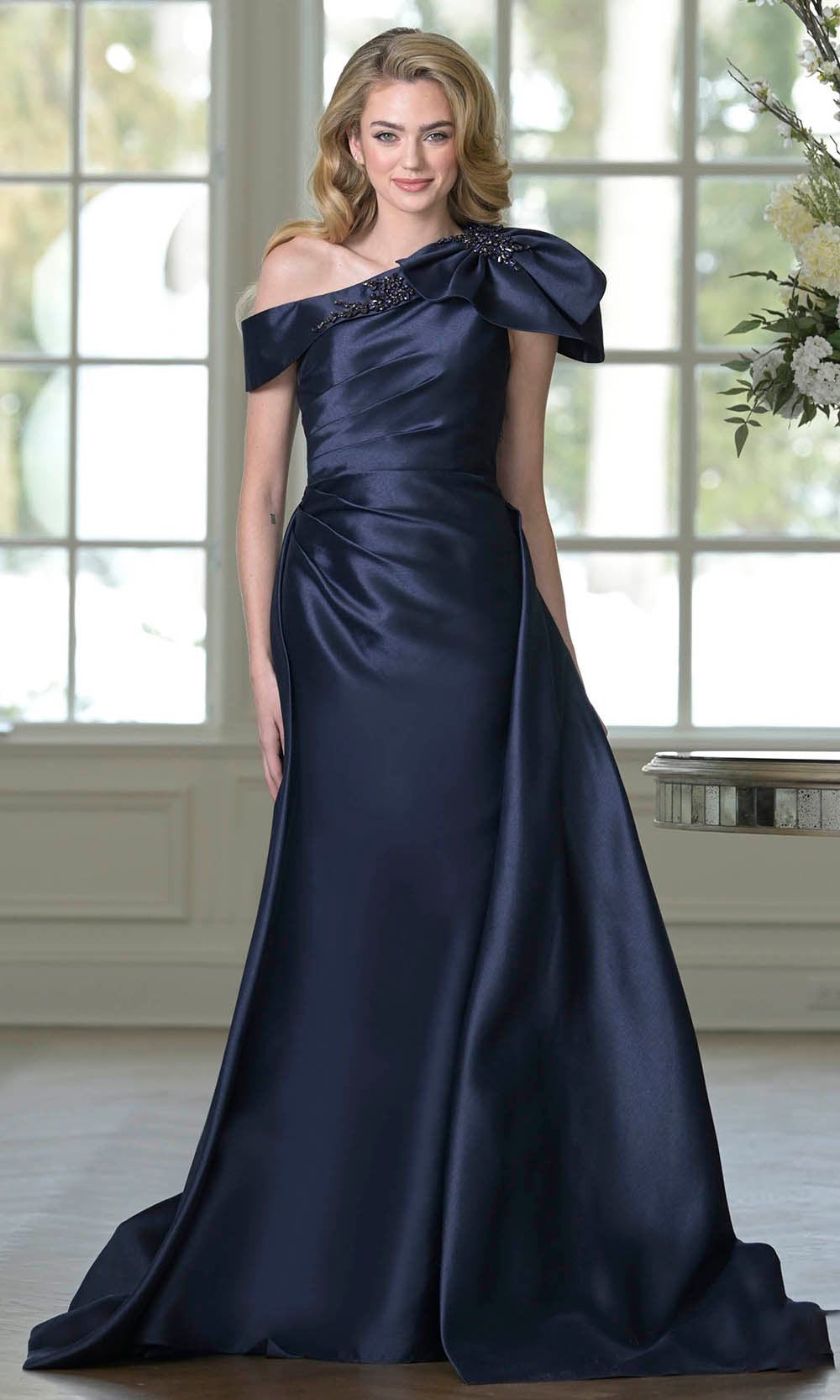 Marsoni by Colors MV1408 - Shoulder Bow Accent Overskirt Formal Dress - view 4