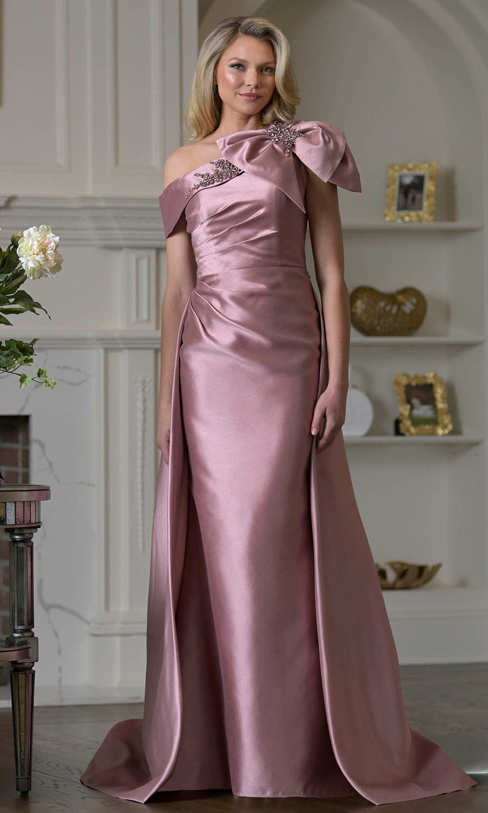 Marsoni by Colors MV1408 - Shoulder Bow Accent Overskirt Formal Dress - view 5