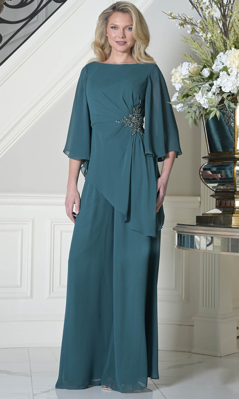 Marsoni by Colors MV1411 - Bateau Neck Beaded Accent Pantsuit - designer formal jumpsuit at Silhouette Dresses