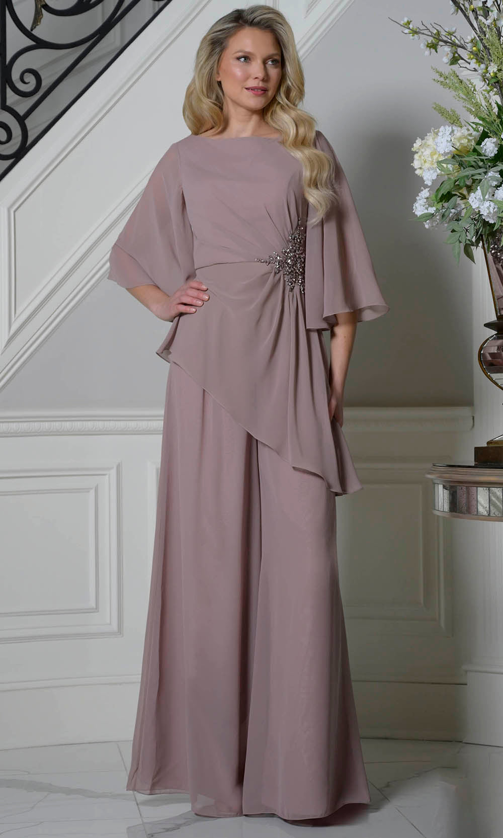 Marsoni by Colors MV1411 - Bateau Neck Beaded Accent Pantsuit - detail view