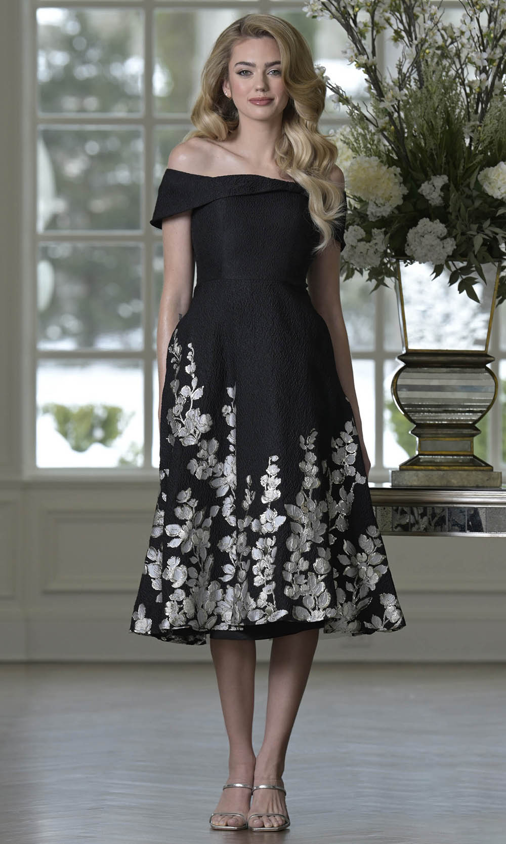 Marsoni by Colors MV1414 - Floral Skirt Off Shoulder Formal Dress - detail view