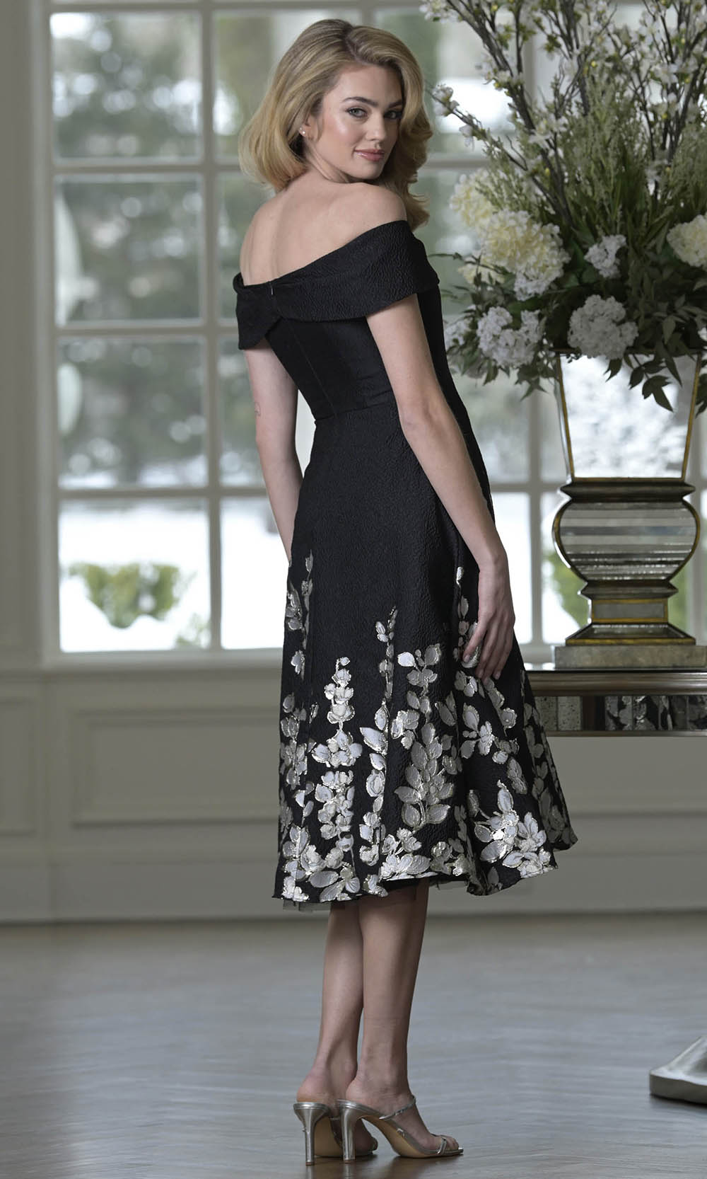 Marsoni by Colors MV1414 - Floral Skirt Off Shoulder Formal Dress - back view