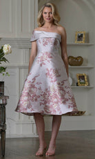 Marsoni by Colors MV1415 - Off Shoulder Tea-Length Floral Dress - detail view