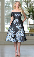 Marsoni by Colors MV1415 - Off Shoulder Tea-Length Floral Dress - designer cocktail dress at Silhouette Dresses