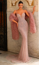 Chic and Holland PH120101 - V-Neck Linear Beaded Sheath Gown - Silhouette Dresses