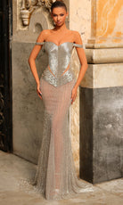 Chic and Holland PH120107 - Sheer Skirt Off Shoulder Evening Gown - Silhouette Dresses